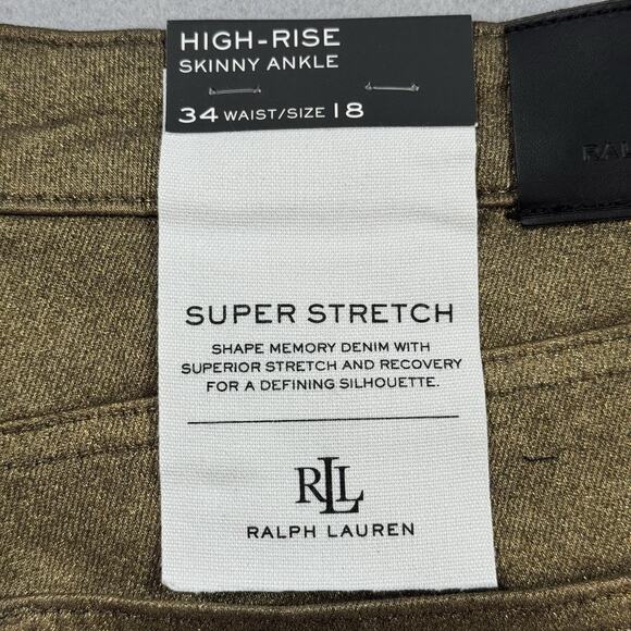 Ralph Lauren Gold Metallic High Rise Skinny Ankle Jeans Women’s 18 Super Stretch - Picture 7 of 16